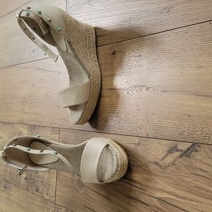 The Shoe Box Cream Ankle Strap Wedge Sandal